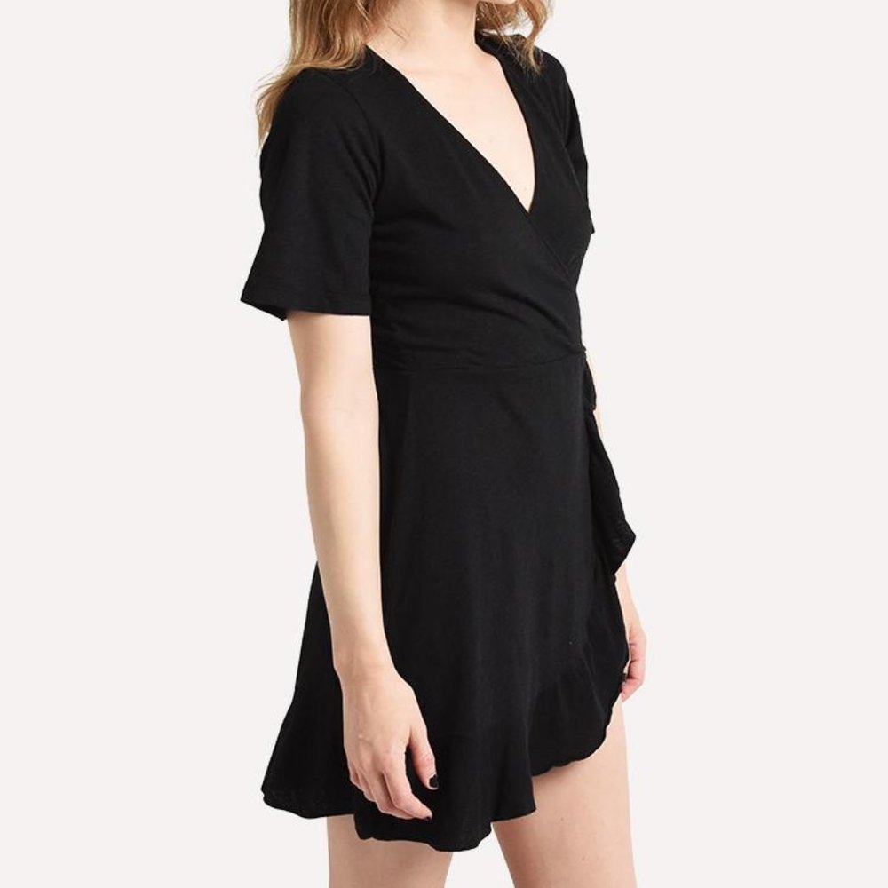 MONROW WOMEN'S MINI WRAPPED RUFFLE DRESS - Small - Picture 3 of 4